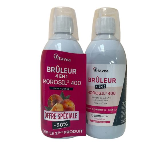 Morosil 400 4-in-1 Brenner Pfirsichgeschmack Vitavea - 2 Flaschen zu je 500ml Sonderangebot