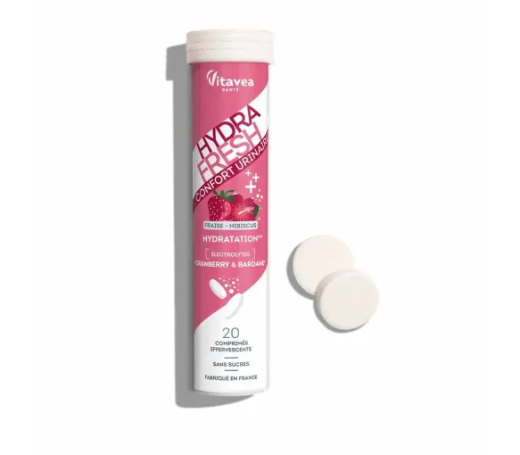 HydraFresh Harnkomfort Geschmack Erdbeere Hibiskus Vitavea - 20 Brausetabletten