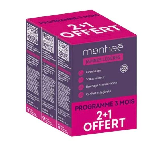 Manhaé leichte Beine Vitavea - 3er-Pack mit 30 Kapseln, Angebot 2+1 gratis