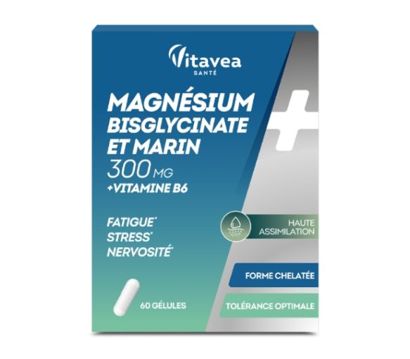 Magnésium bisglycinate & marin 300ml + vitamine B6 Vitavea - boîte de 60 gélules