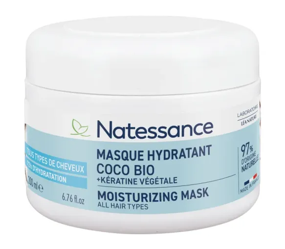 Bio-Kokos-Haarmaske mit pflanzlicher Keratin Natessance - 200ml-Topf
