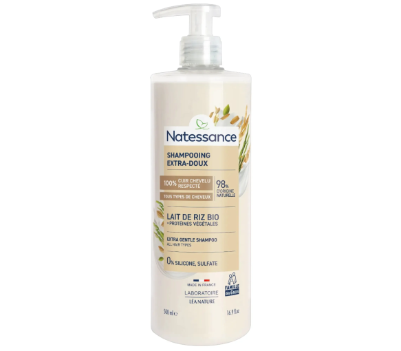 Shampooing extra-sanft mit Bio-Reis-Milch Natessance - Pumpflasche 500ml