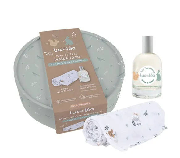 Mein Geschenkset zur Geburt mit Mulltüchern und Duftwasser von Luc und Léa - Set mit 2 Produkten