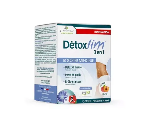 Detoxlim 3 in 1 Gewichtsverlust-Booster Geschmack Pfirsich 3 Eichen - 14 Beutel à 8g