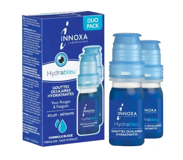 Feuchtigkeitsspendende Augentropfen für rote und müde Augen, blaue Formel Innoxa - 2er-Pack mit 10 ml Fläschchen