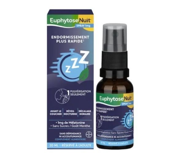 Euphytose Nacht Spray 1 mg Melatonin ohne Zucker mit Minzgeschmack - Spray von 20 ml