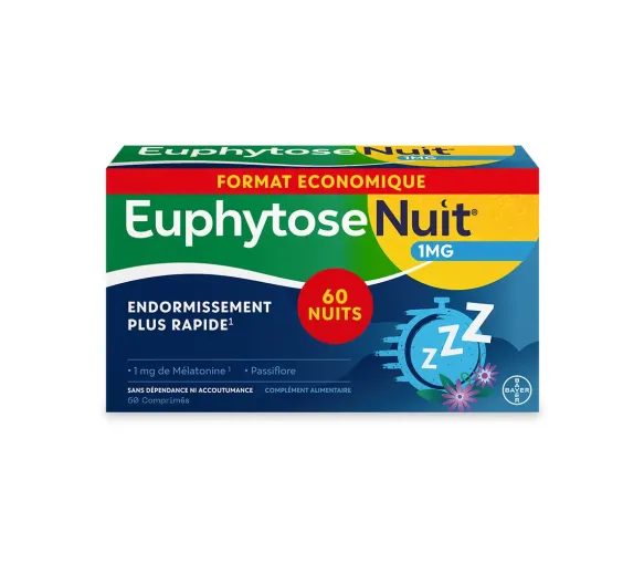 EuphytoseNacht 1 mg Melatonin für schnelles Einschlafen - 60 Tabletten