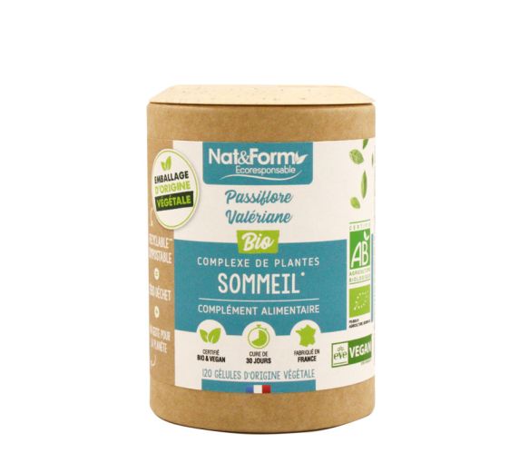 Schlaf Passionsblume/Valerian bio Nat&Form - Packung mit 120 pflanzlichen Kapseln - image 1