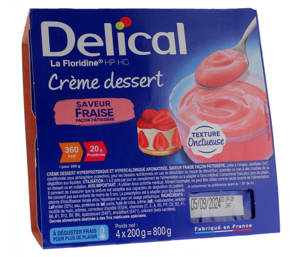 Delical Dessertcreme HP/HC La Floridine mit Puddinggeschmack Erdbeere - 4 Becher à 200g - image 1