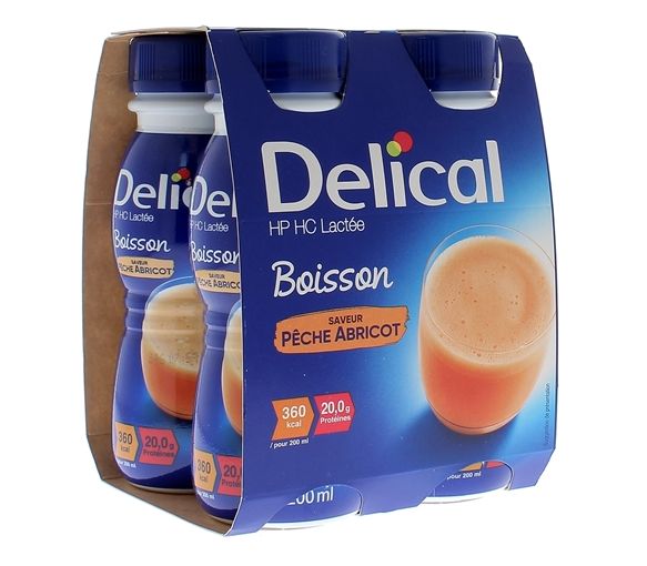 Delical Getränk HP/HC mit Milchgeschmack Pfirsich-Aprikose - 4 Flaschen à 200 ml