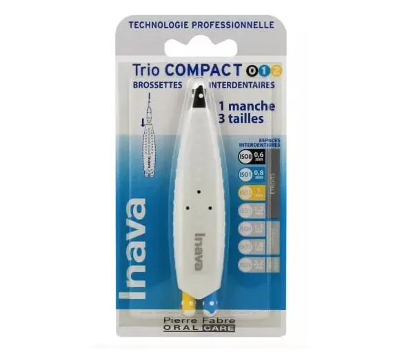 Interdentalbürsten Trio Compact ISO 0/1/2 Inava - Box mit 1 Griff und 3 Bürsten