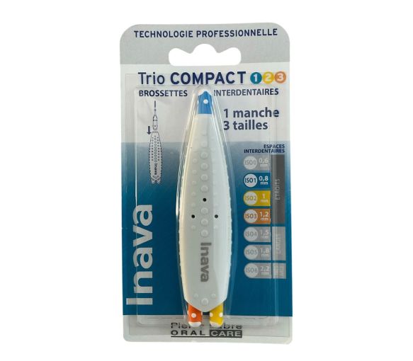 Interdentalbürsten Trio Compact ISO 1/2/3 Inava - Box mit 1 Griff und 3 Bürsten