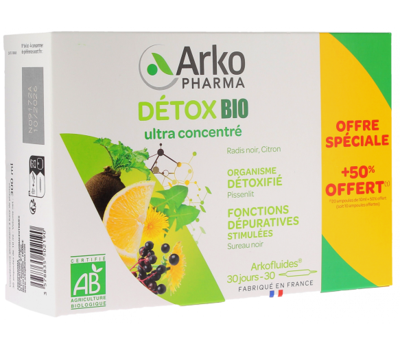 Arkofluides Detox bio Arkopharma - Schachtel mit 20 Ampullen + 10 geschenkt - image 1