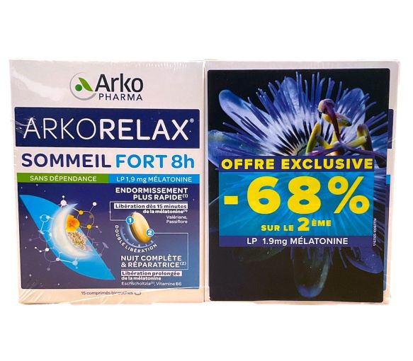 Arkorelax sommeil fort 8H Arkopharma - 2 boites de 15 comprimés (30 jours de programme)