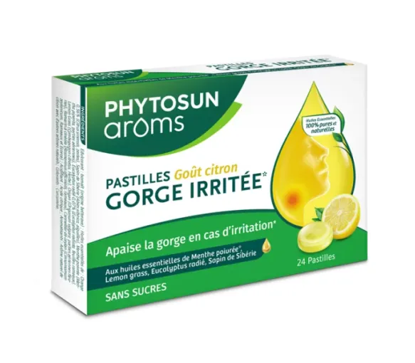 Zuckerfreie Lutschtabletten bei gereiztem Hals mit Zitronenaroma Phytosun arôms - Packung mit 24 Lutschtabletten
