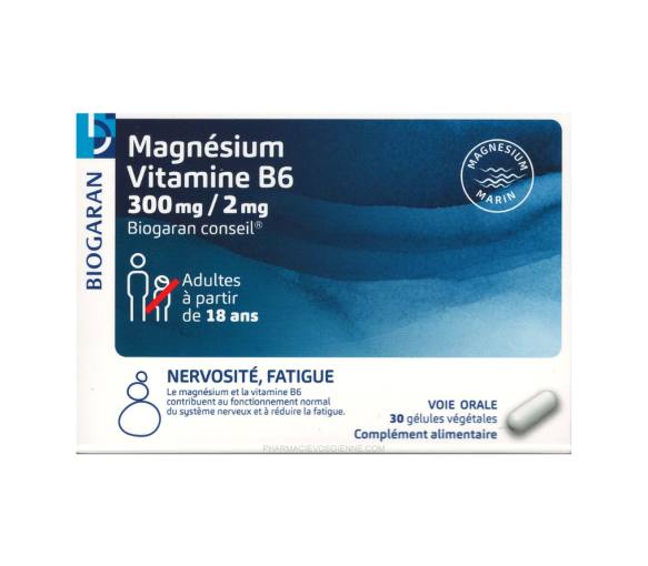 Magnesium Vitamin B6 300mg/2mg Biogaran - Packung mit 30 Kapseln - image 1