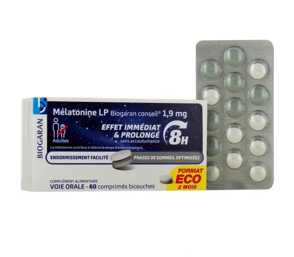 Melatonin 1,9 mg Retardierte Freisetzung Biogaran - Packung mit 60 Tabletten