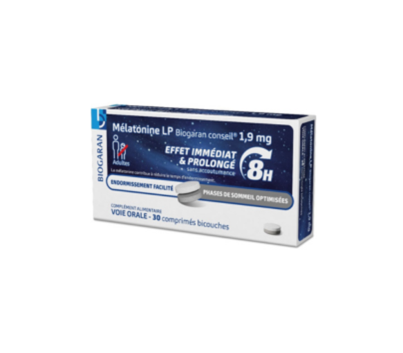 Melatonin LP sofortige und verlängerte Wirkung 8h Biogaran - Packung mit 30 Tabletten