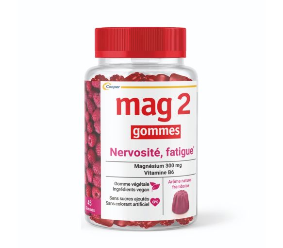 Mag2 Gummis Himbeergeschmack Nervosität, Müdigkeit Cooper - Dose mit 45 Gummis - image 1