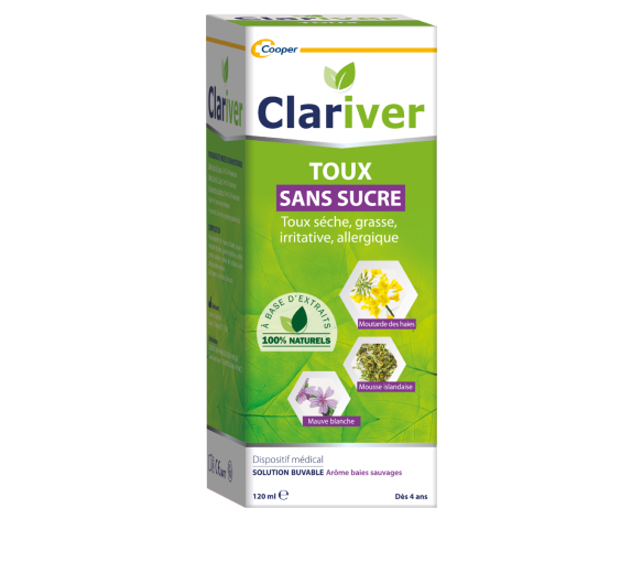 Zuckerfreier Clariver Hustensirup für trockenen, produktiven, reizenden und allergischen Husten - 120 ml Flasche