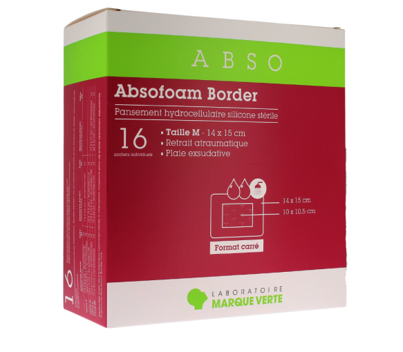 Absofoam Border Hydrocellular Silikonverband steril Größe M Grüne Marke - Schachtel mit 16 Verbänden von 14 x 15 cm - image 1