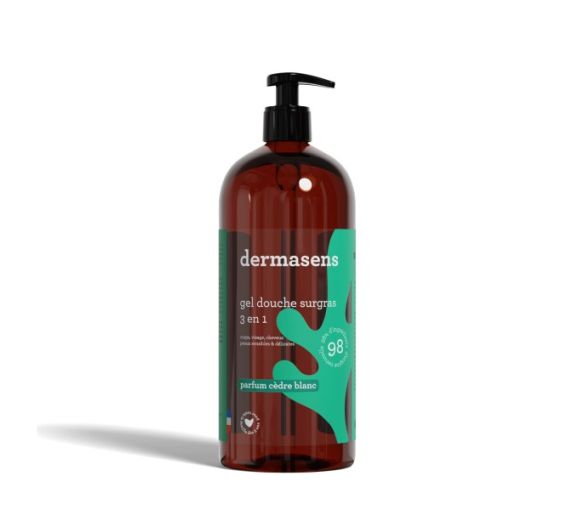 Dermasens überfettendes Duschgel mit Duft von Weißer Zeder Marke Verte - Pumpflasche 1L