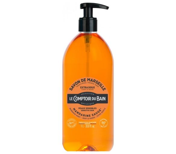Flüssige Marseille-Seife Mandarine Salbei Le Comptoir du Bain - Pumpflasche 1L