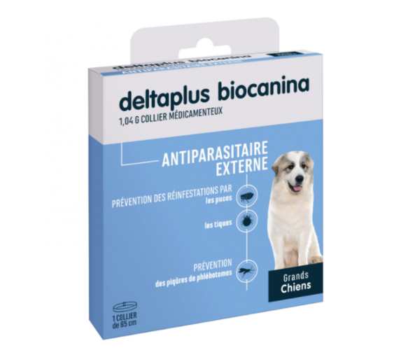 Antiparasitäres Mittel Deltaplus für große Hunde Biocanina - Schachtel mit einem 65 cm Halsband
