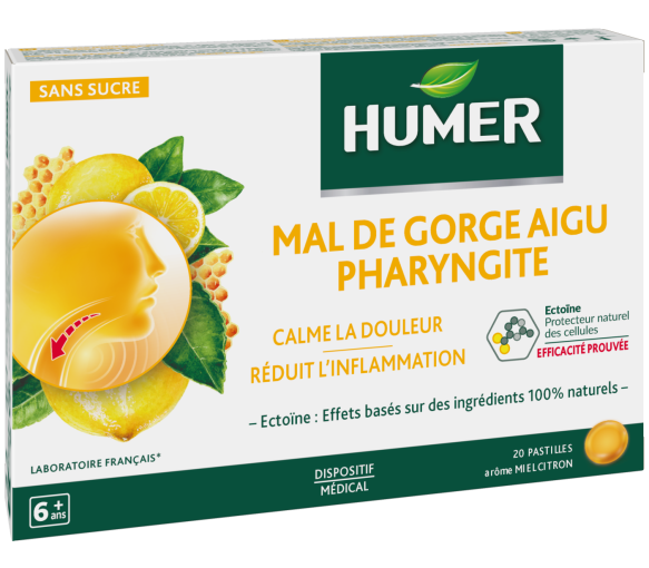 Akute Halsschmerzen Pharyngitis Honig-Zitronen-Geschmack Humer - Packung mit 20 Pastillen - image 1