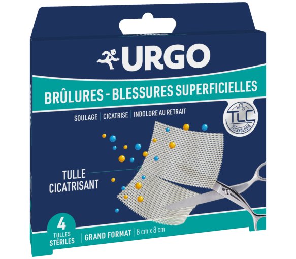 Sterile Wundgaze zur Heilung von Verbrennungen und oberflächlichen Wunden Urgo - Packung mit 4 Gazen 8x8 cm