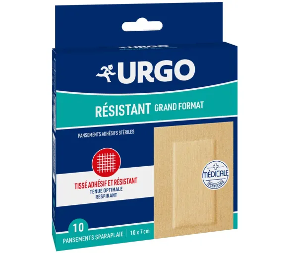 Großformatige, strapazierfähige Urgo-Pflaster - Packung mit 10 Pflastern von 10x7cm