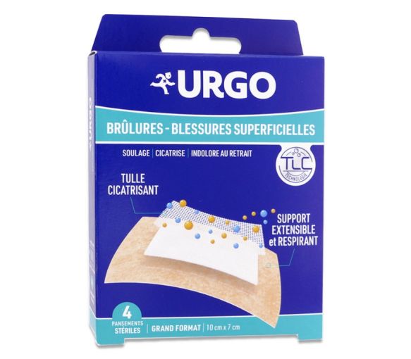 Urgo Verbände für Brandwunden/Oberflächenverletzungen - Packung mit 4 großen sterilen Verbänden