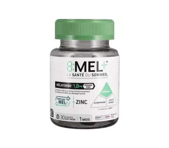 8 MEL+ Gummis Melatonin 1,8mg Geschmack Brombeere - Dose mit 30 Gummis