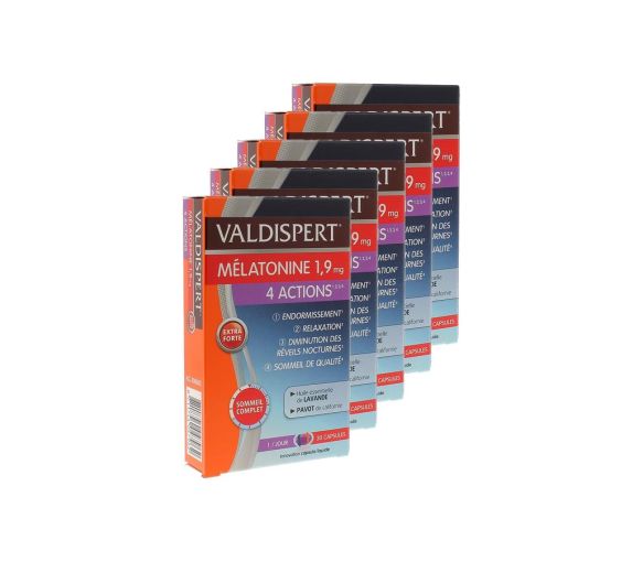 Mélatonine 1,9 mg 4 actions Valdispert - boite de 30 capsules (lot de 5)