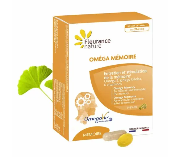 Omega Gedächtnis Fleurance Natur - Box mit 30 Kapseln und 30 Gelatinekapseln