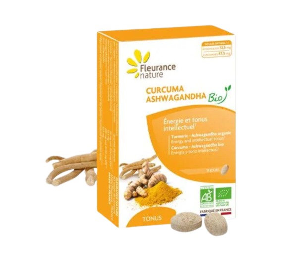 Bio-Kurkuma Ashwagandha Tonus Fleurance Nature - Packung mit 15 Tabletten