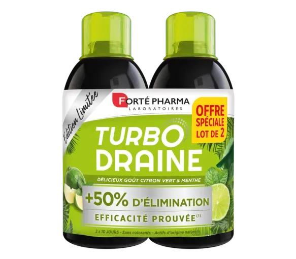 Turbo Draine Geschmack Limette und Minze Forté Pharma - 2er-Pack 500ml Sonderangebot