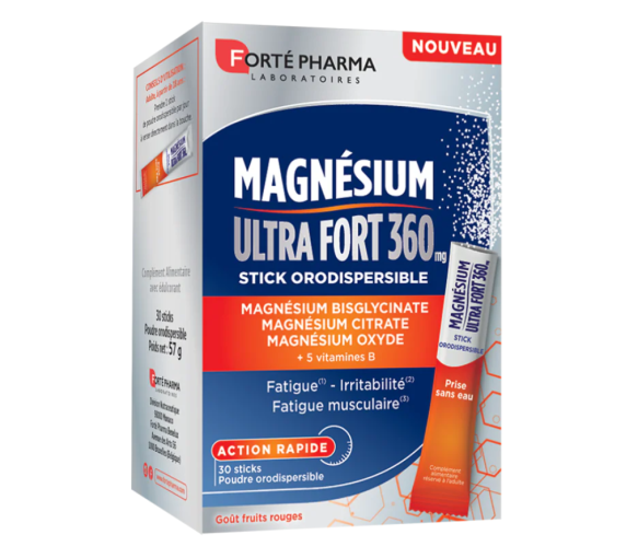 Ultra starkes Magnesium 360mg Forté Pharma - Packung mit 30 Sticks