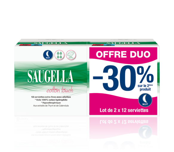 Cotton Touch Extra-dünne Nachtbinden mit Flügeln Saugella - 2 Packungen mit je 12 Binden - image 1