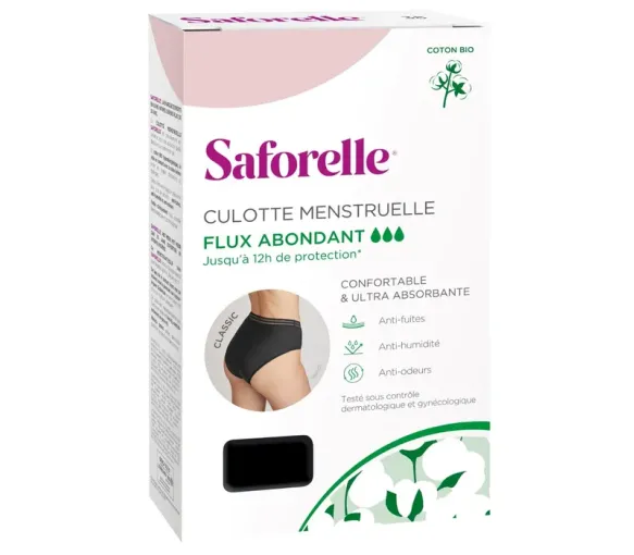 Ultra-absorbierende Menstruationsunterhose Größe 42 Saforelle - 1 schwarze Unterhose