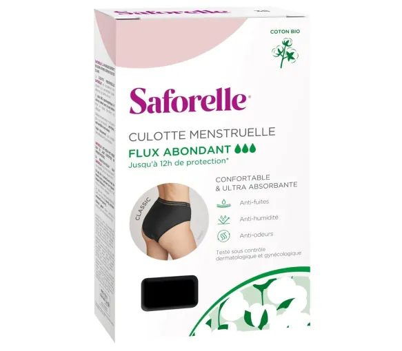 Menstruationsunterhose für starken Fluss Größe 44 Saforelle - 1 schwarze Baumwollunterhose