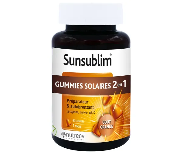Sunsublim Sonnen-Gummis 2 in 1 Nutreov - Packung mit 60 Gummis