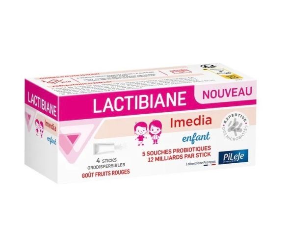 Lactibiane media Kinder Geschmack rote Früchte Pileje - Packung mit 4 orodispersiblen Sticks