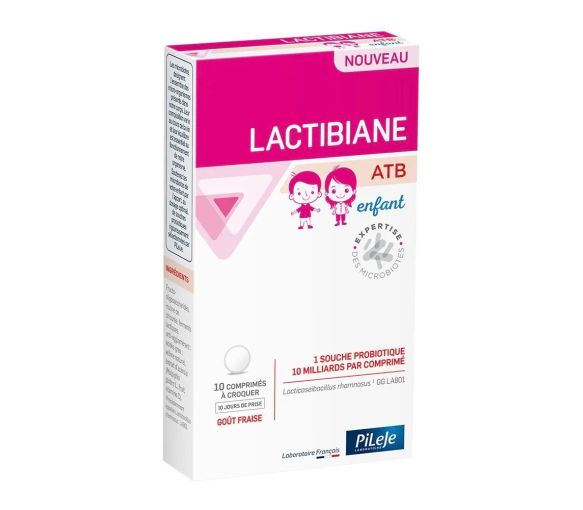 Lactibiane ATB Kind Erdbeergeschmack Pileje - Packung mit 10 Kaudabletten