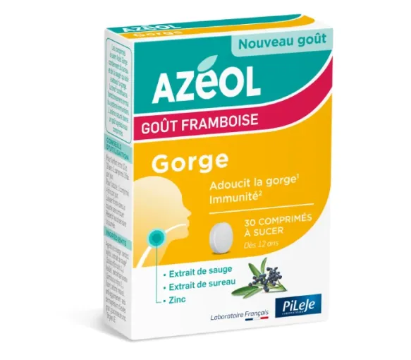 Azéol Gorge goût framboise Pileje - boîte de 30 comprimés à sucer