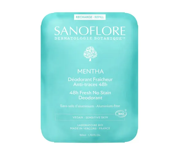 Deodorant Mentha Frische Anti-Flecken 48h bio Sanoflore - Nachfüllung 50ml