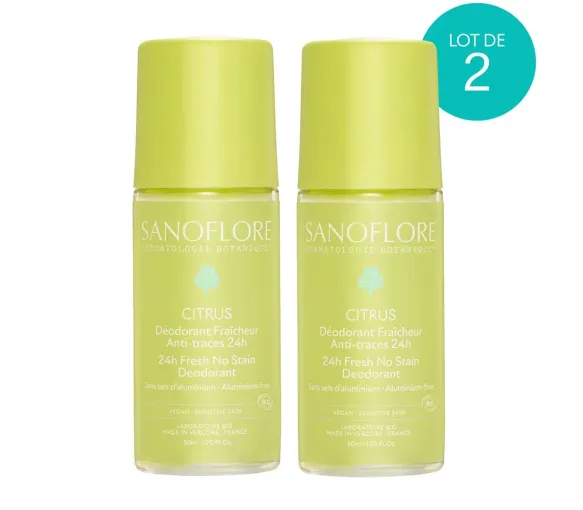 Deodorant Frische Anti-Spuren 24h Citrus Bio Sanoflore - 2er Pack Roll-On 50ml