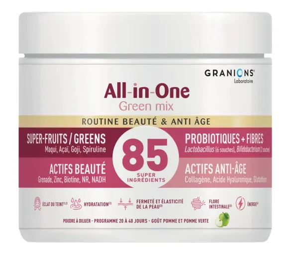 All-in-One Green Mix Schönheits- und Anti-Aging-Routine Apfel- und Granny-Smith-Geschmack Granions - 166g Dose