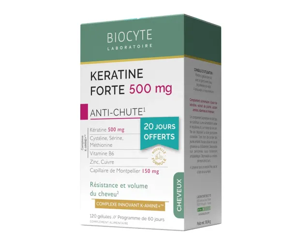 Keratine forte 500mg gegen Haarausfall Biocyte - Packung mit 120 Kapseln - image 1