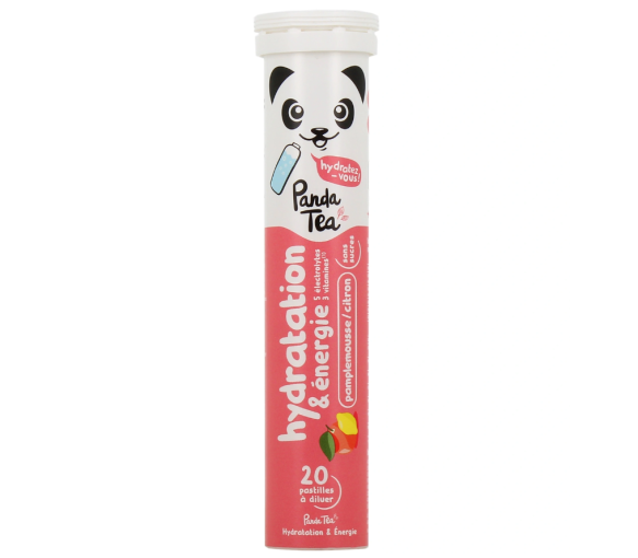 Hydratations- und Energie-Tabletten Geschmack Grapefruit Zitrone Panda Tea - 20 Brausetabletten